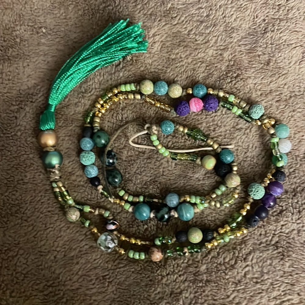 Handmade, Artisan, Boho, Upcycled, Hemp Cord, Beaded, Tasseled Necklace